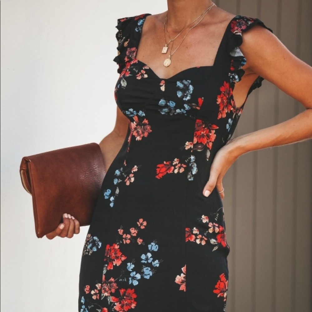 NWT Black floral print dress